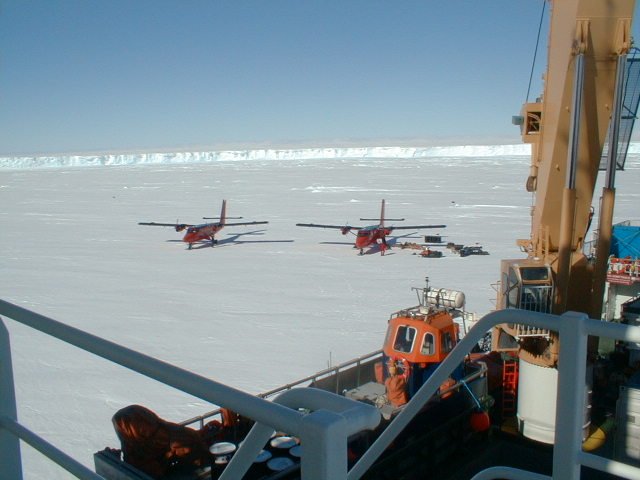 Twin Otters and Ernest Shackleton at Drescher Inlet